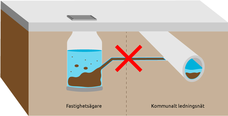 Organiskt material i en privat dagvattenbrunn rinner ut i den kommunala ledningsnätet.
