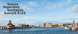 Vy över Helsingborg och Öresund med texten "Source Separated Sanitation Summit 2025".