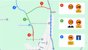 Karta över trafikregler på Gamla Hallandsvägen.