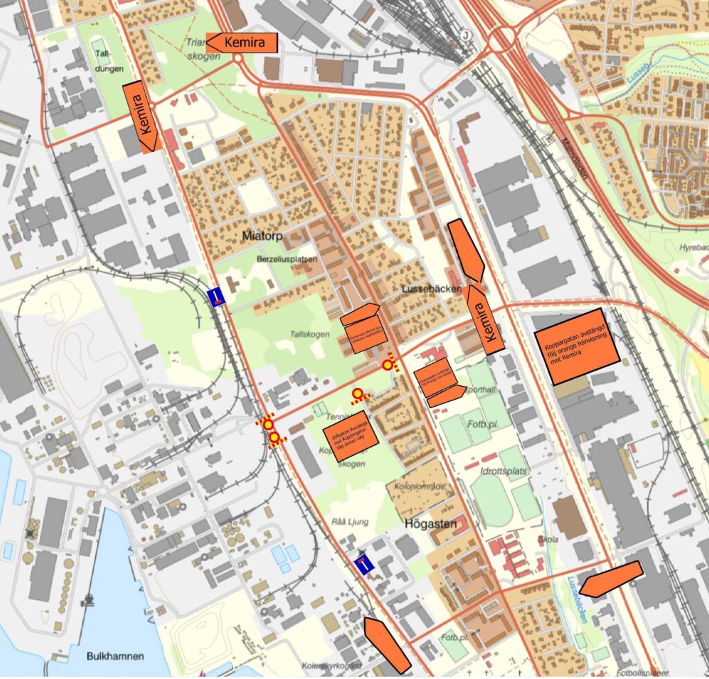omledning av trafik på grund av arbete på industrigatan i helsingborg