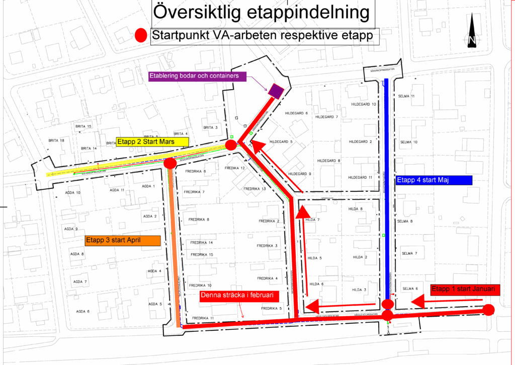 karta över etappindelning för VA-projekt.