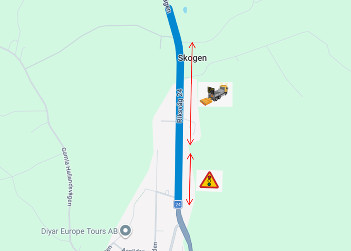 Karta som visar hur trafiken p&aring;verkas